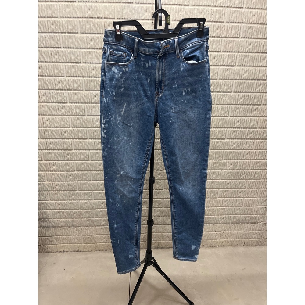 Old Navy Womens Skinny Jeans Blue Paint Splatter Bleached Mid Rise Size 8